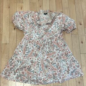 MSK White Midi Dress with Coral and Sage Paisley Print